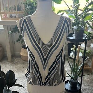 Max Studio White and Navy V-Neck Stripe Camisole NWOT